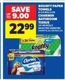 Bounty Paper Towels or Charmin Bathroom Tissue