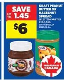 KRAFT PEANUT BUTTER OR HAZELNUT SPREAD