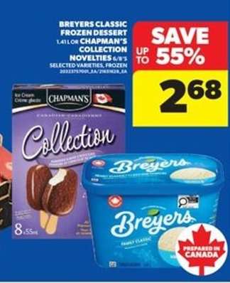 Breyers Classic Frozen Dessert or Chapman's Collection Novelties