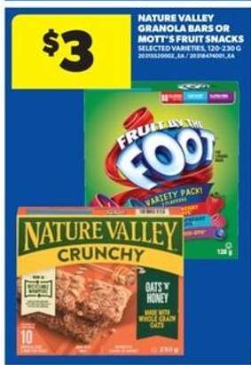 Nature Valley Granola Bars or Mott's Fruit Snacks