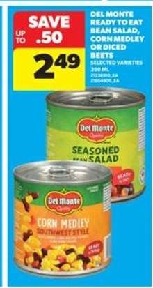 Del Monte Ready to Eat Bean Salad, Corn Medley or Diced Beets