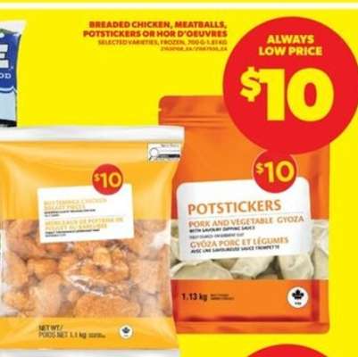 Breaded Chicken, Meatballs, Potstickers or Hor d'Oeuvres