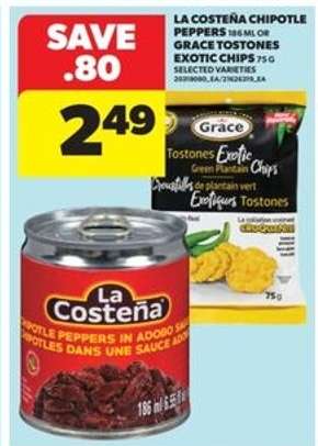La Costeña Chipotle Peppers 186ml or Grace Tostones Exotic Chips 75g