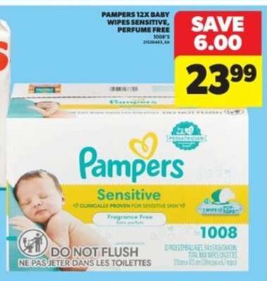 Pampers 12x Baby Wipes Sensitive, Perfume Free