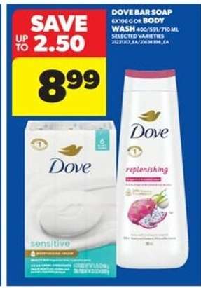 DOVE BAR SOAP OR BODY WASH