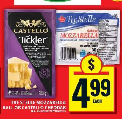 Tre Stelle Mozzarella Ball or Castello Cheddar