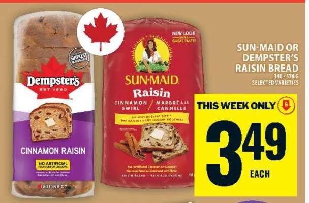 Sun-Maid or Dempster's Raisin Bread