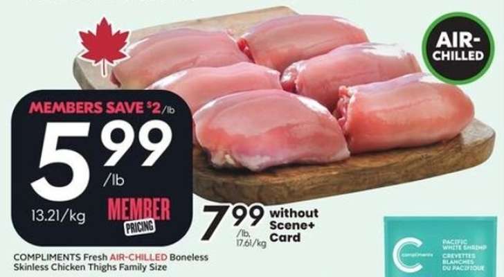 COMPLIMENTS Fresh AIR-CHILLED Boneless Skinless Chicken Thighs Family Size