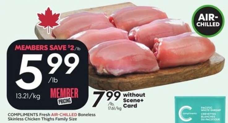 COMPLIMENTS Fresh AIR-CHILLED Boneless Skinless Chicken Thighs Family Size