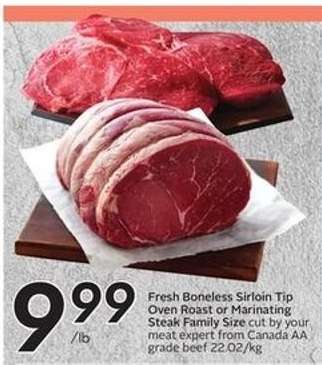 Fresh Boneless Sirloin Tip Oven Roast or Marinating Steak