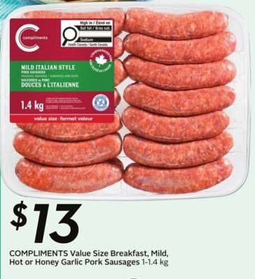COMPLIMENTS Value Size Breakfast, Mild, Hot or Honey Garlic Pork Sausages