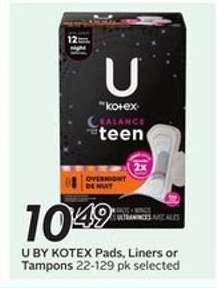 U by Kotex Pads, Liners or Tampons