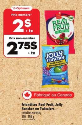 Friandises Real Fruit, Jolly Rancher ou Twizzlers