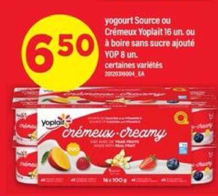 YOGOURT SOURCE OU CRÉMEUX YOPLAIT