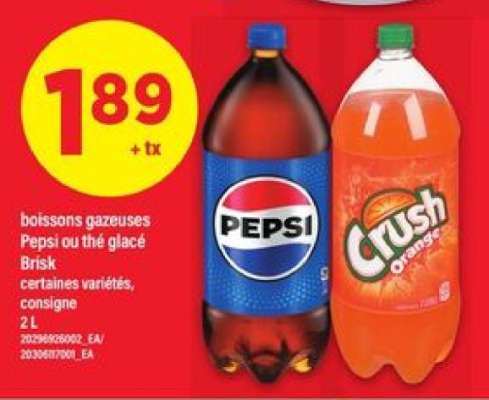 boissons gazeuses Pepsi ou thé glacé Brisk