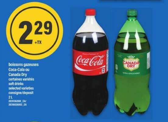 BOISSONS GAZEUSES COCA-COLA OU CANADA DRY