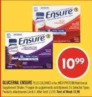 GLUCERNA, ENSURE PLUS CALORIES ou/ou HIGH PROTEIN Nutritional Supplement Shake
