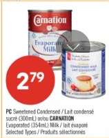 PC Sweetened Condensed / CARNATION Evaporated Milk