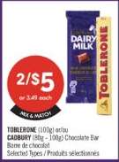 TOBLERONE (100g) or CADBURY (80g - 100g) Chocolate Bar