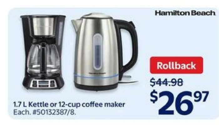 1.7 L Kettle or 12-cup coffee maker