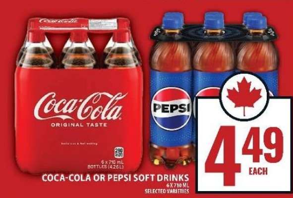 COCA-COLA or PEPSI SOFT DRINKS