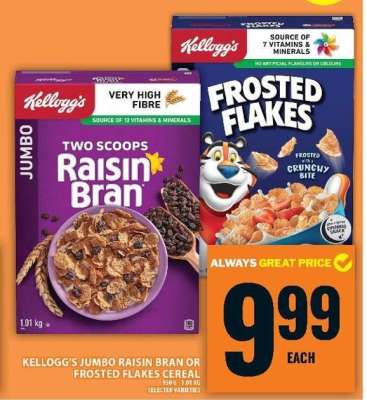 Kellogg's Jumbo Raisin Bran or Frosted Flakes Cereal