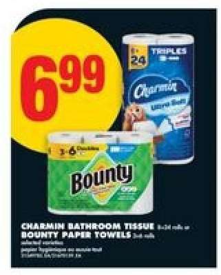 CHARMIN BATHROOM TISSUE or BOUNTY PAPER TOWELS