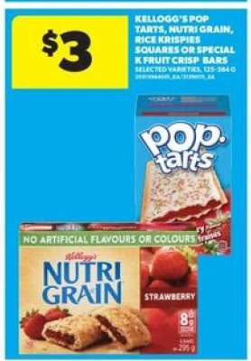 Kellogg's Pop Tarts, Nutri Grain, Rice Krispies Squares or Special K Fruit Crisp Bars