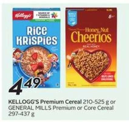 KELLOGG'S Premium Cereal 210-525 g or GENERAL MILLS Premium or Core Cereal 297-437 g