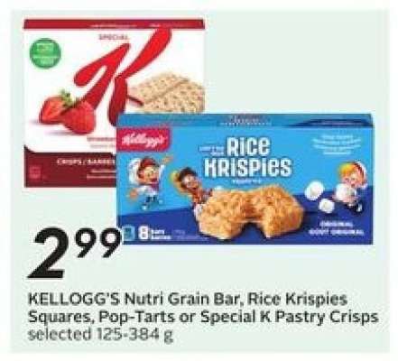 KELLOGG’S Nutri-Grain Bar, Rice Krispies Squares, Pop-Tarts or Special K Pastry Crisps