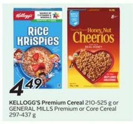 KELLOGG'S Premium Cereal or GENERAL MILLS Premium or Core Cereal