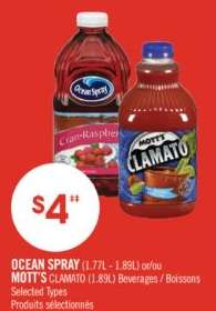 OCEAN SPRAY or MOTT'S CLAMATO