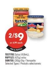 Tostitos Salsa, Ruffles, Doritos Dip