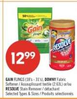 GAIN FLINGS, DOWNY Fabric Softener, RESOLVE Stain Remover