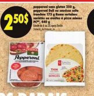 pepperoni sans gluten 250 g, pepperoni Bell ou saucisse molle Mastro 175 g