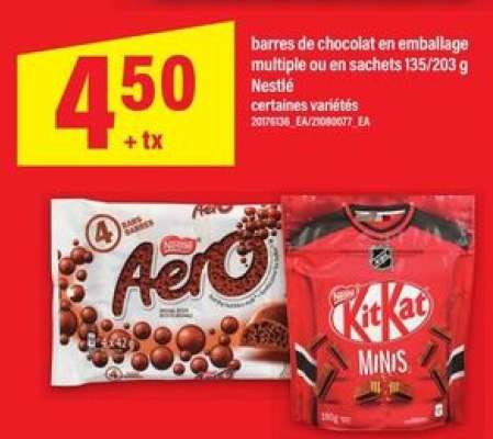 barres de chocolat en emballage multiple ou en sachets 135/203 g