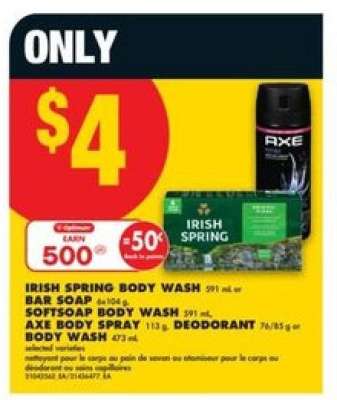 Irish Spring Body Wash, Bar Soap, Softsoap Body Wash, Axe Body Spray, Deodorant Body Wash