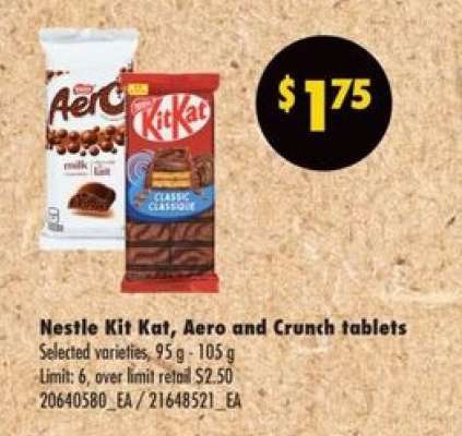 Nestle Kit Kat, Aero and Crunch tablets