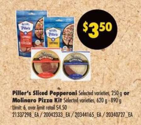 Piller's Sliced Pepperoni or Molinaro Pizza Kit