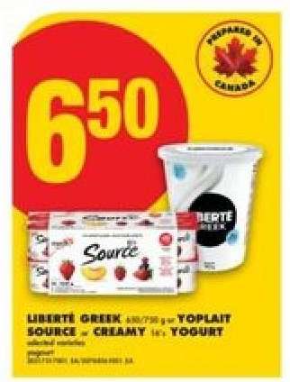 LIBERTÉ GREEK or YOPLAIT SOURCE – CREAMY Yogurt