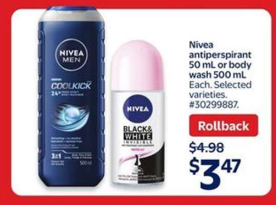 Nivea antiperspirant 50 mL or body wash 500 mL
