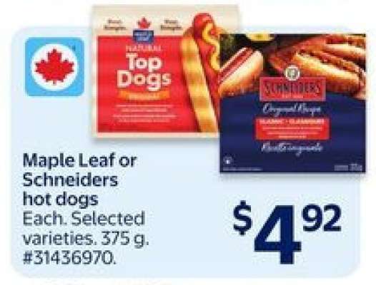 Maple Leaf or Schneiders hot dogs
