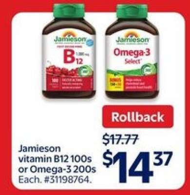 Jamieson Vitamin B12 100s or Omega-3 200s