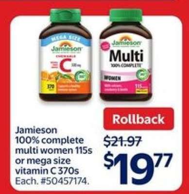 Jamieson 100% Complete Multi Women 115s or Mega Size Vitamin C 370s