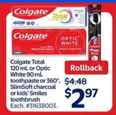 Colgate Total or Optic White Toothpaste or Toothbrush