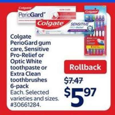 Colgate PerioGard gum care, Sensitive Pro-Relief or Optic White toothpaste or Extra Clean toothbrushes 6-pack