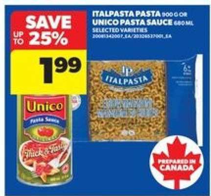 Italpasta Pasta or Unico Pasta Sauce