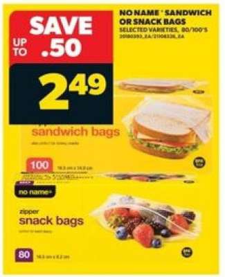NO NAME SANDWICH OR SNACK BAGS