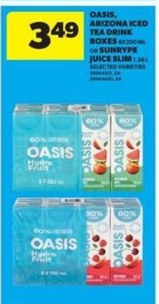 Oasis, Arizona Iced Tea Drink Boxes or SunRype Juice Slim