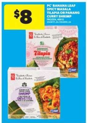 PC Banana Leaf Spicy Masala Tilapia or Panang Curry Shrimp
